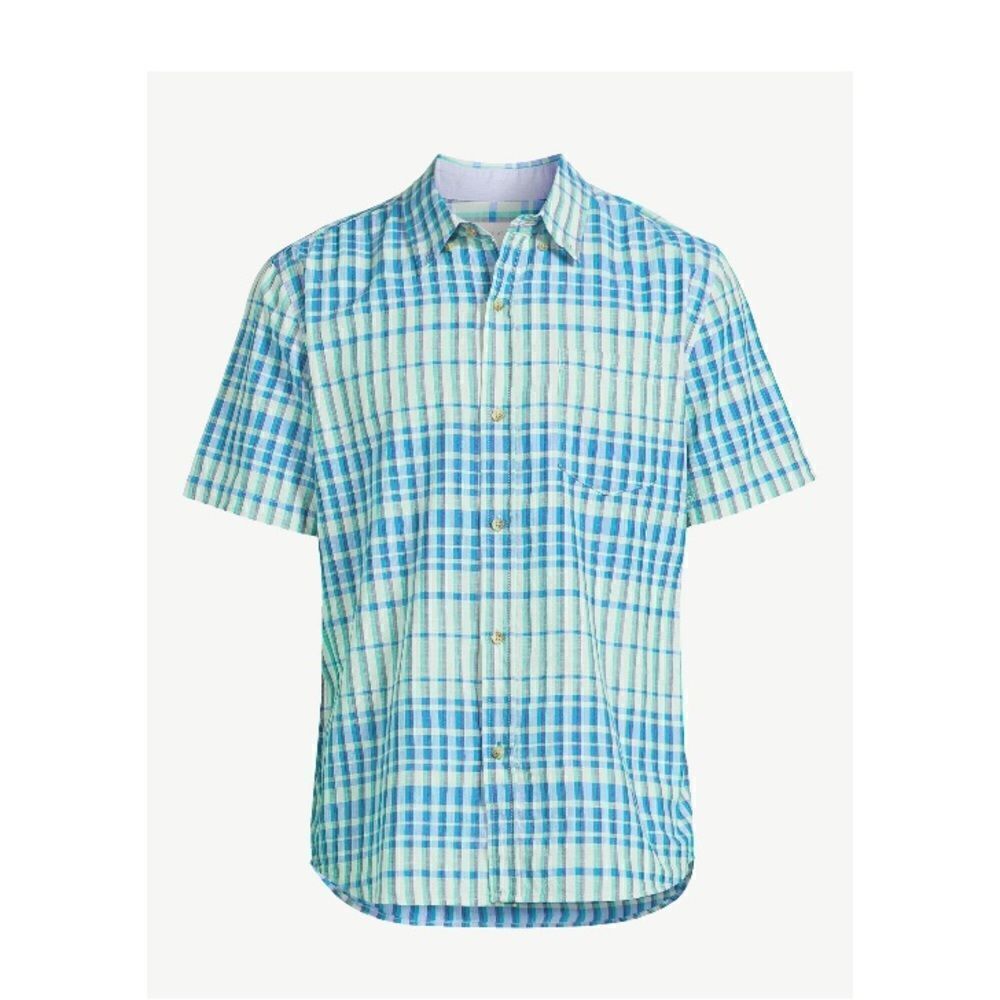 Men's Madras Button Down Shirt with Short Sleeves Size S